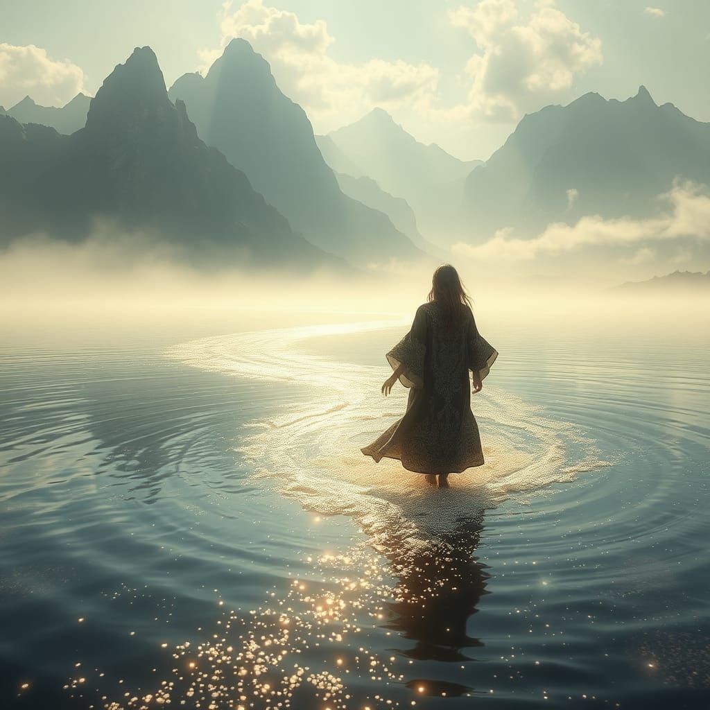 Ethereal Figure with Water Aura in Dreamscape