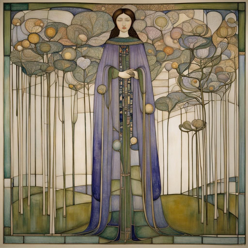 Glasgow Style Portrait of Stylized Figures