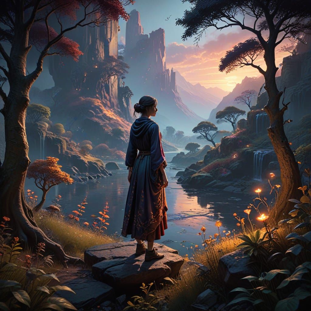 Ethereal Twilight Realms in Post-Impressionist Style