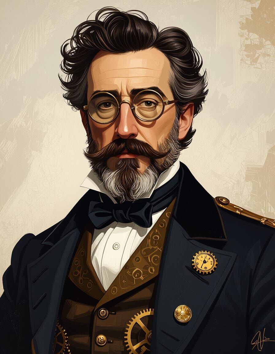 Jules Verne Steampunk Portrait in Oil Painting Style