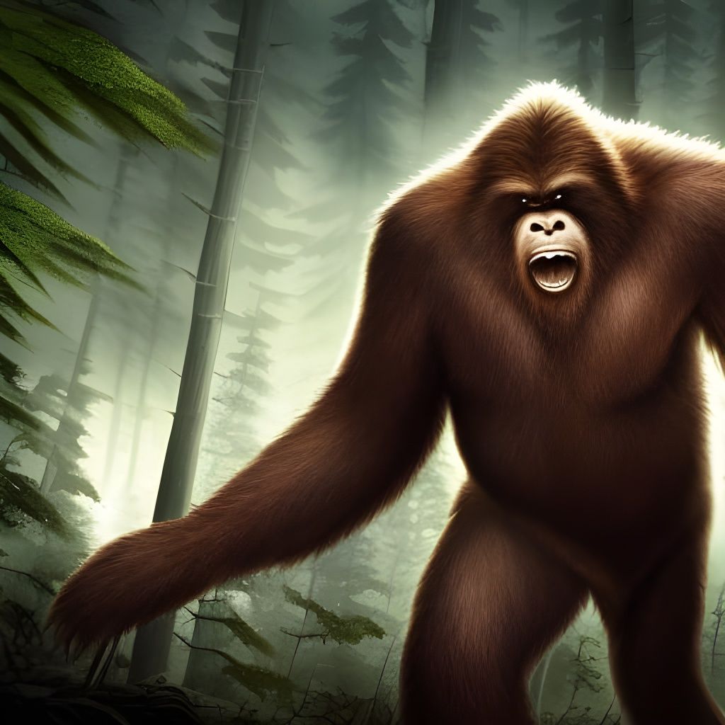 Bigfoot Warrior Fighting Zombies in Dark Forest
