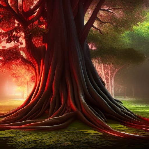 Banyan Tree Hug in Rainy Fantasy Landscape