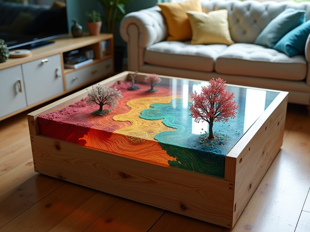 Our Coffee Table - Embroidery on Lasercut Wood