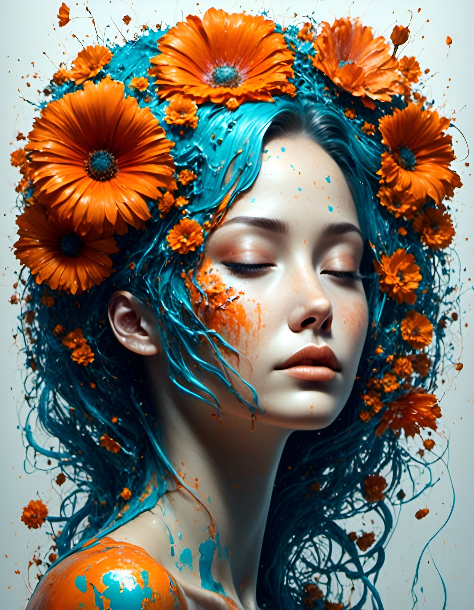 Orange Flower Beauty in Graffiti Style