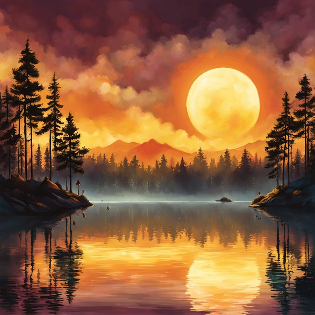 Surreal Solar Eclipse Reflected on Still Lake