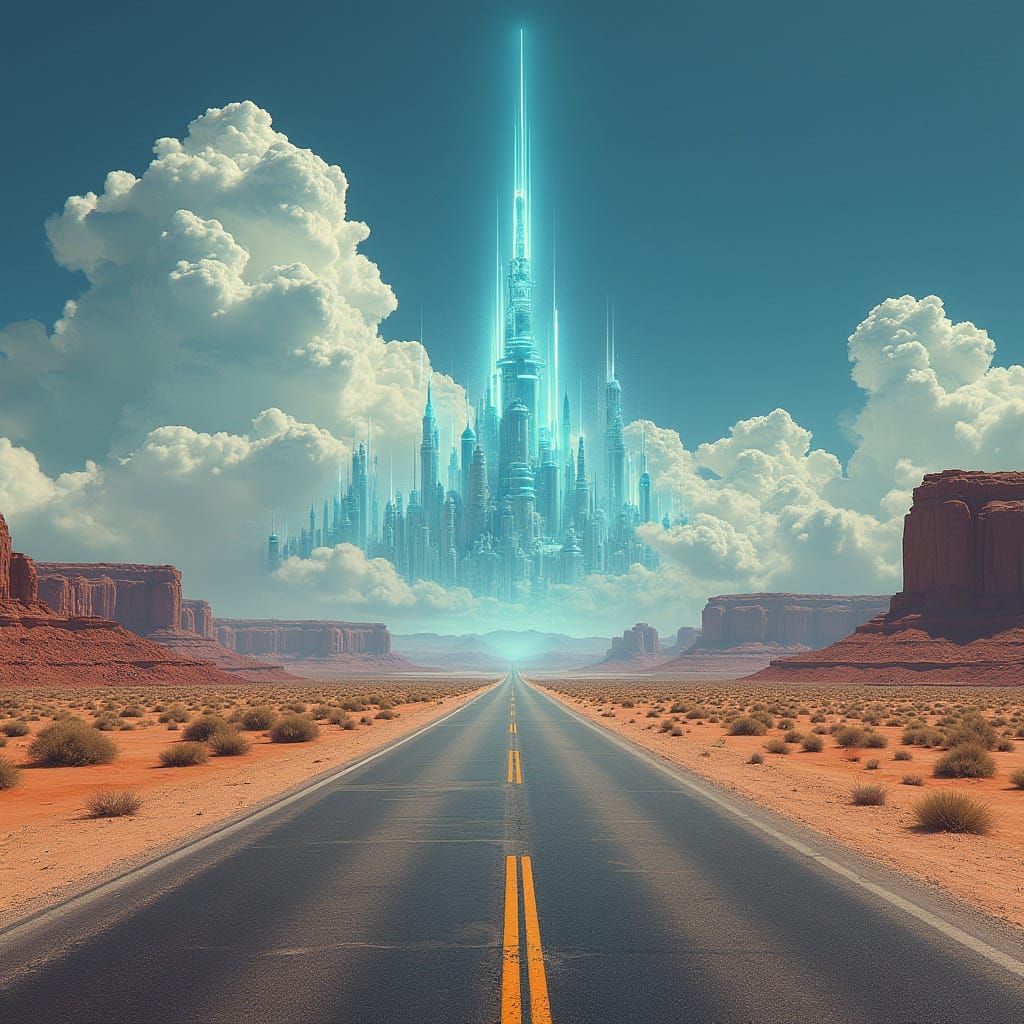 Desert Road Mirage: A Futuristic Landscape
