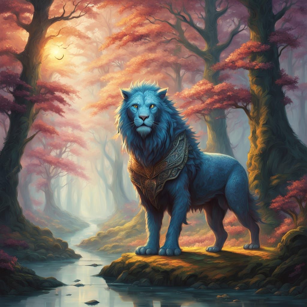 Mystical Fantasy Creature in a Vibrant, Dreamlike Forest