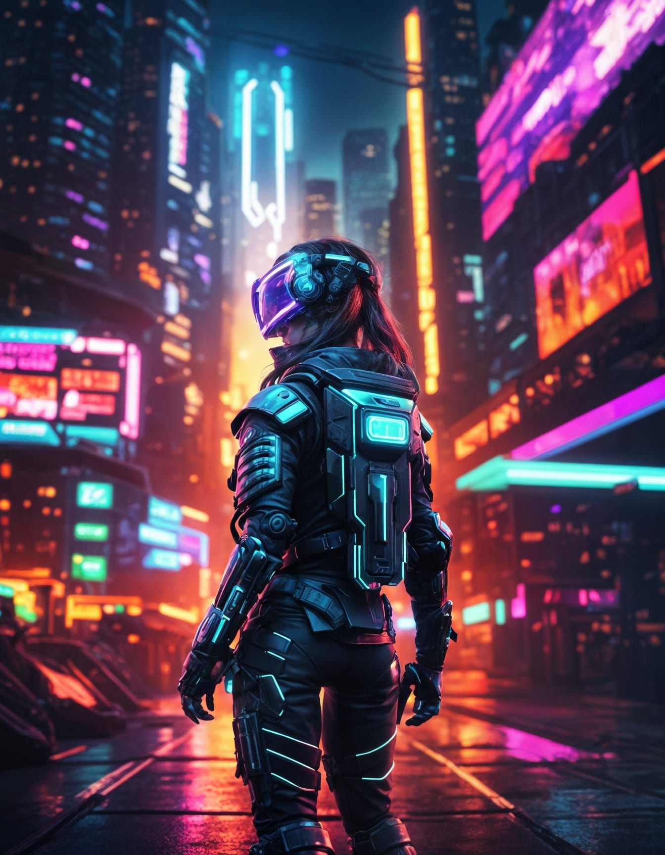 Cyberpunk Gamer Avatar in Neon Cityscape