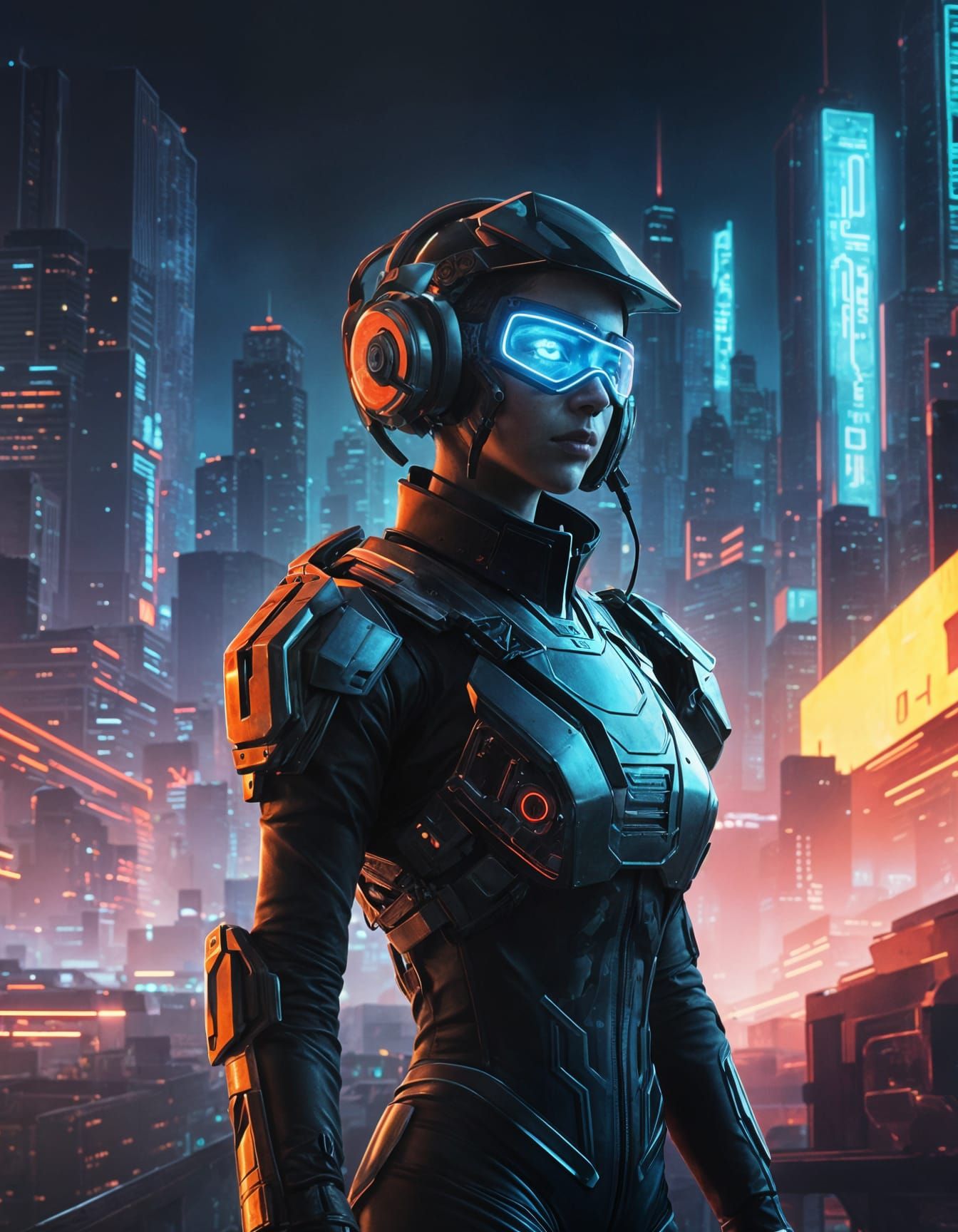 Cyberpunk Avatar in Futuristic Armor Concept Art