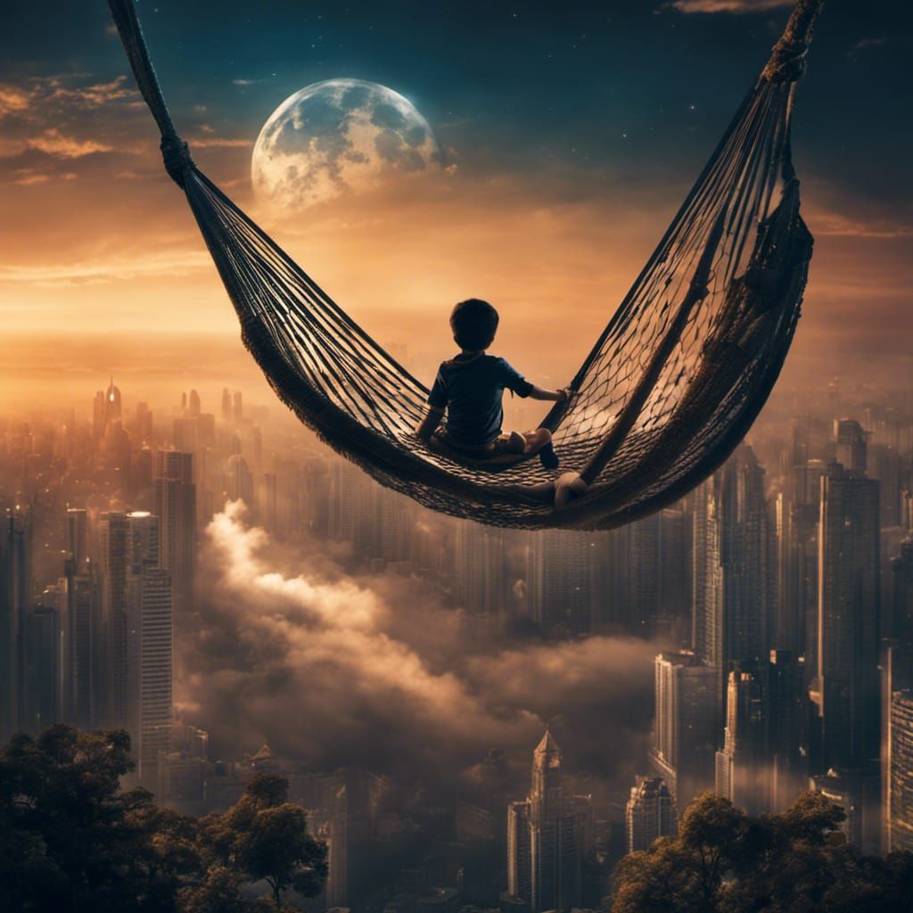 Boy's Lunar Hammock Dream: City Below