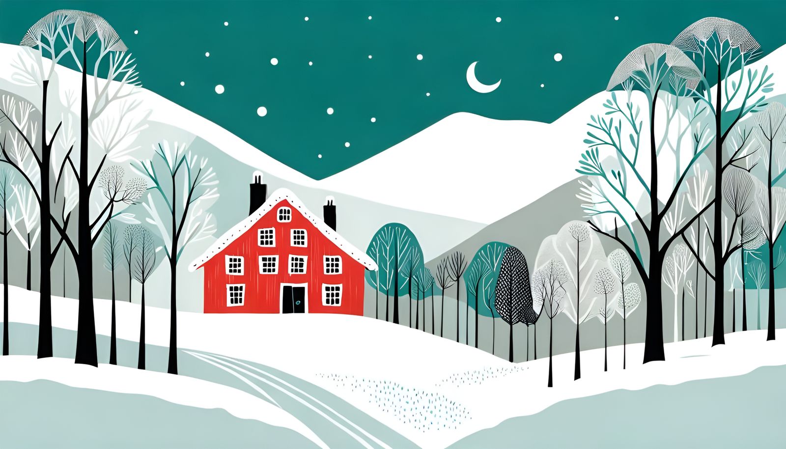 Detailed Scandinavian Winter Landscape in Soft Colors