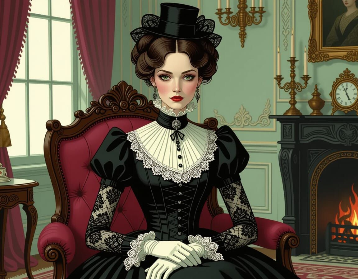 Victorian Spinster in Ornate Parlour, James Jean Style