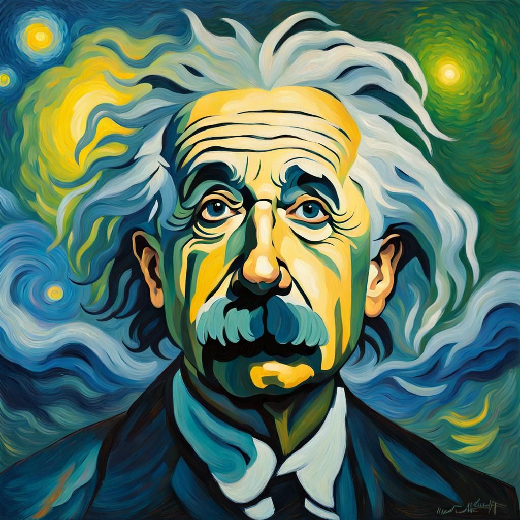 Einstein Portrait in Post-Impressionistic Oil Painting Style