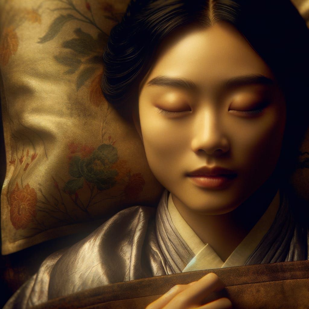 Asian Girl Sleeping Peacefully: Digital Matte Painting