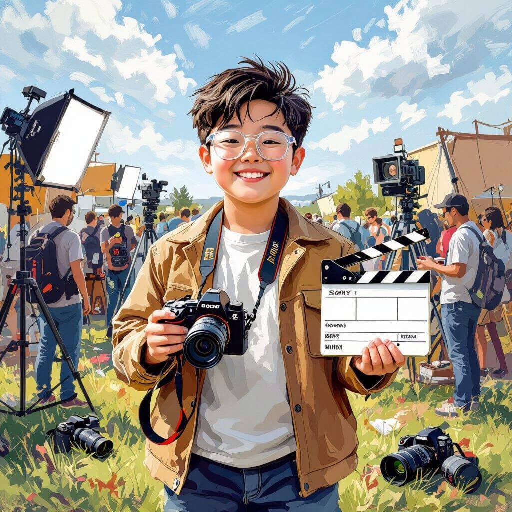 Teen on Film Set in Van Gogh Style