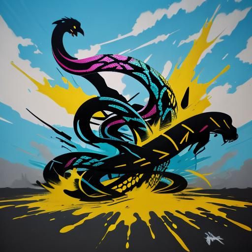 Snake Cloud Silhouette in Graffiti Art Style