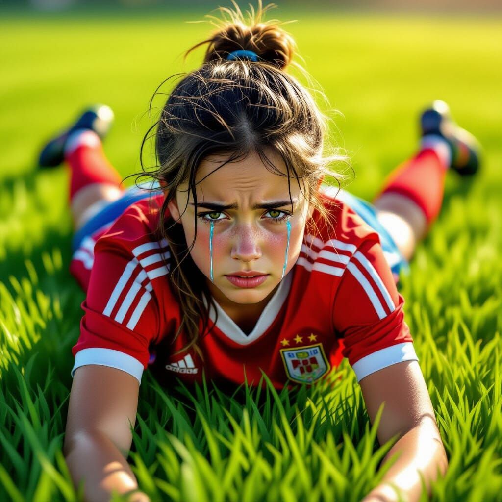 Teen Soccer Player Cries on Field in Dramatic Digital Painti...