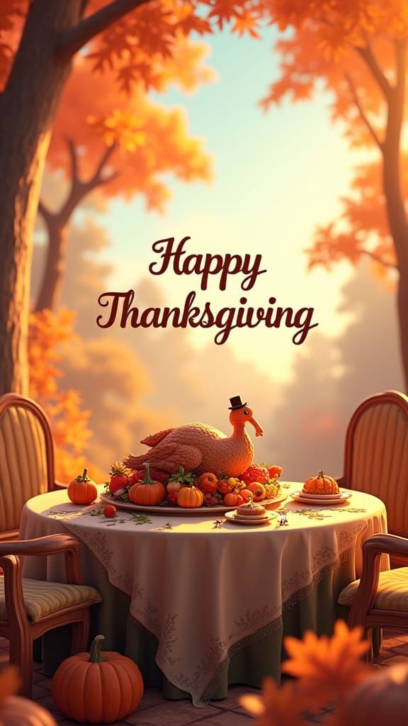 Vibrant Thanksgiving Feast in Golden Autumn Scene