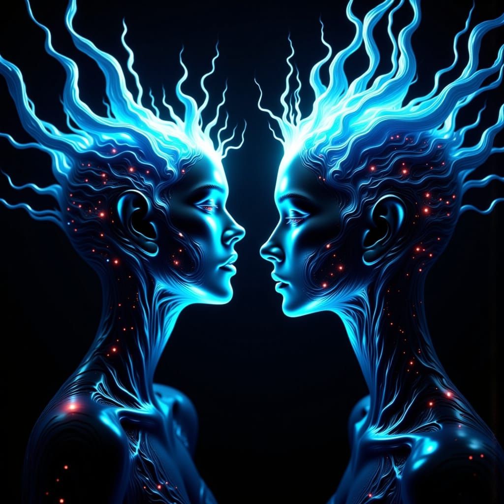 Futuristic Mind Meld in Dark Cyberpunk Style