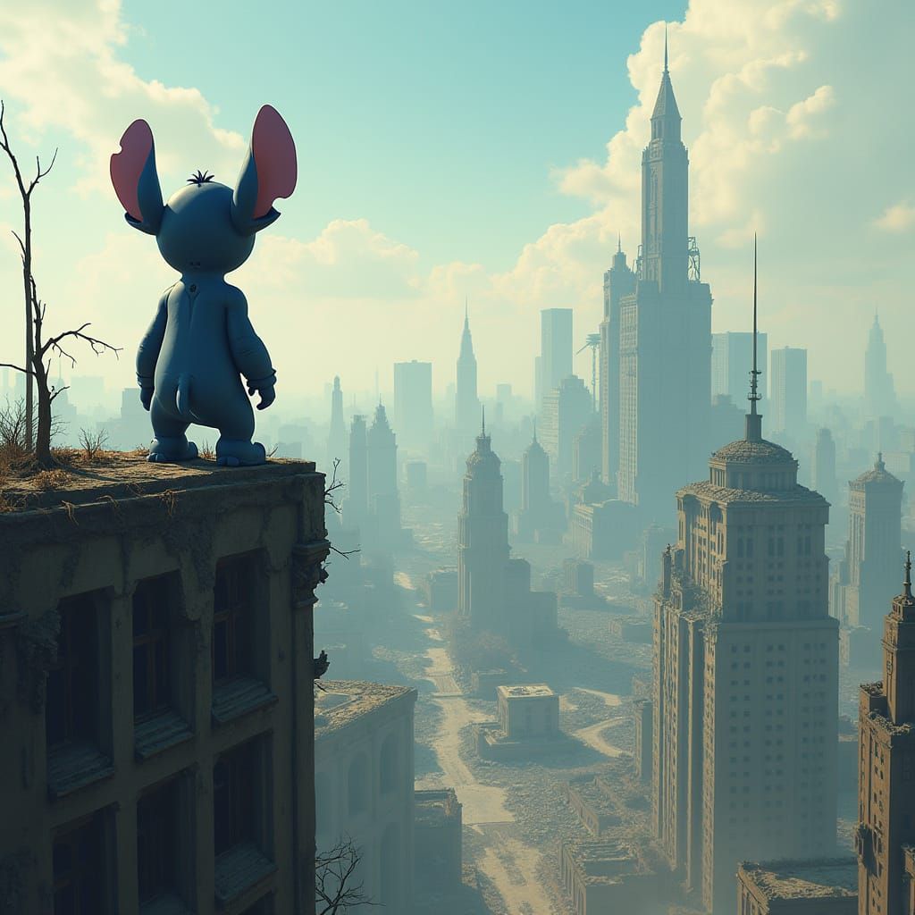 Surreal Robot Overlooks Post Apocalyptic Wasteland in Cyberp...