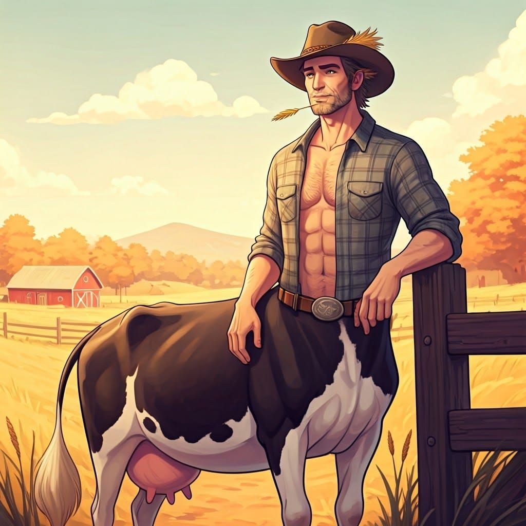 Rugged Centaur Cowboy Embracing Rural Serenity