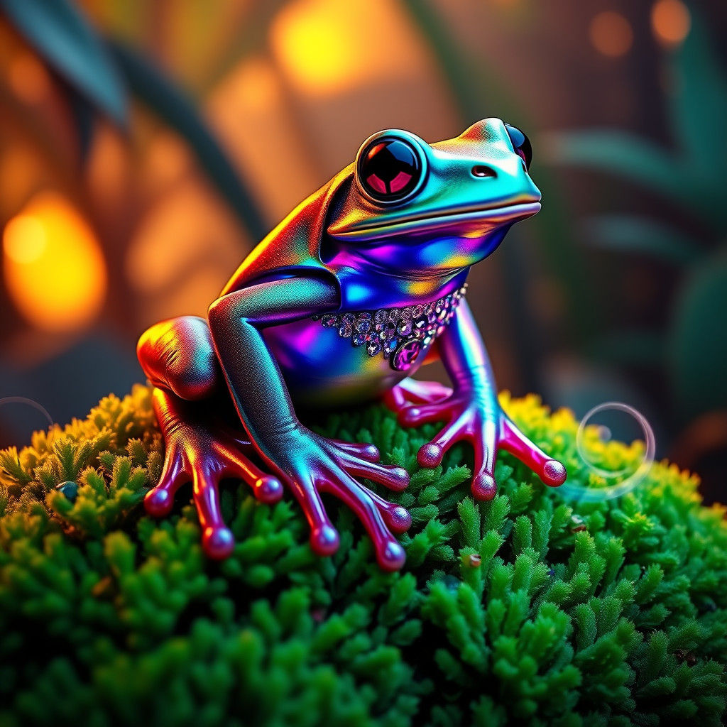 Iridescent Frog in Jeweled Bikini: Hyper-Realistic Matte Pai...