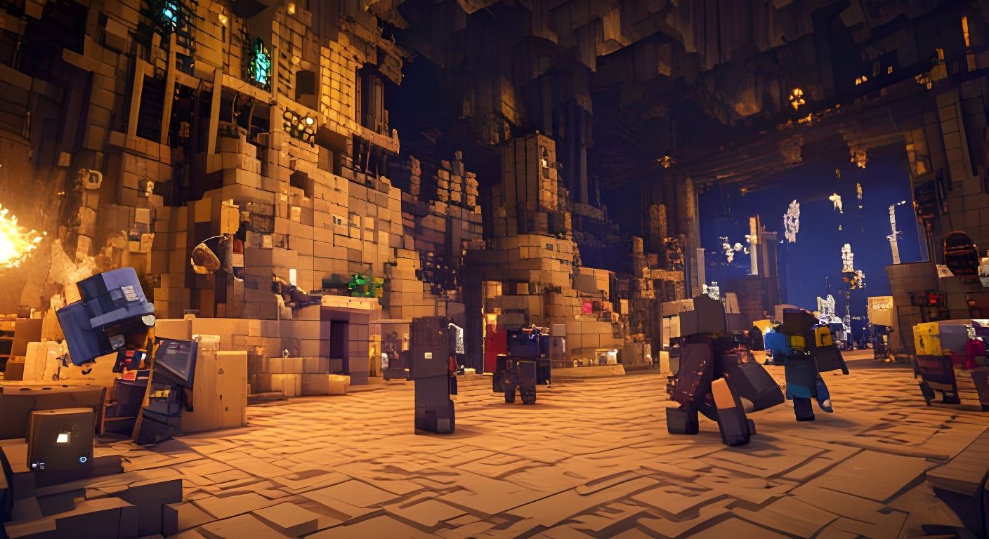Minecraft Epic Dungeon Fight in Detailed Matte Painting