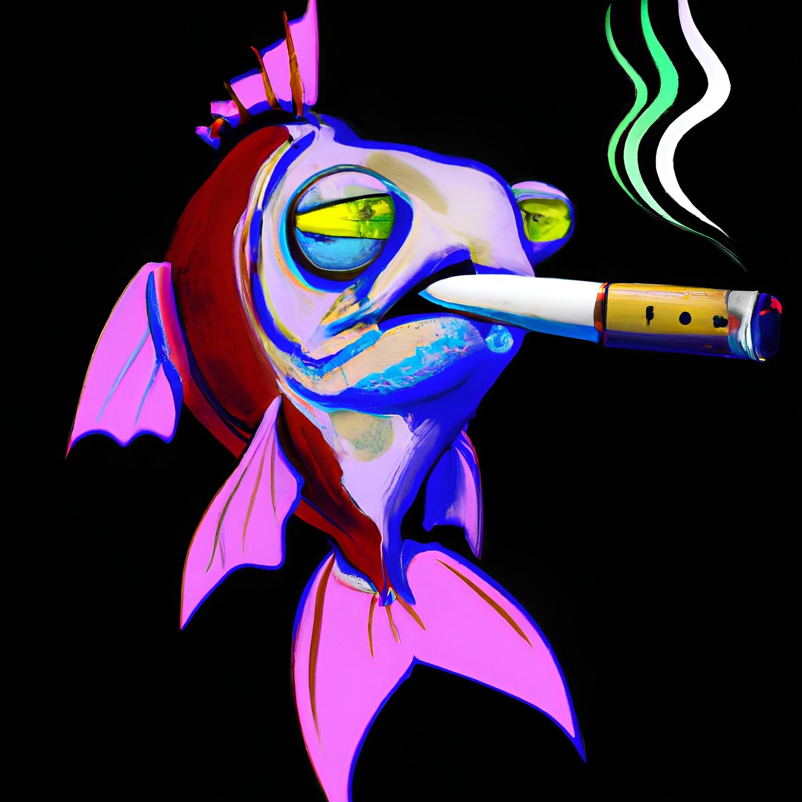 Cyberpunk Fish Smoking Cigarette