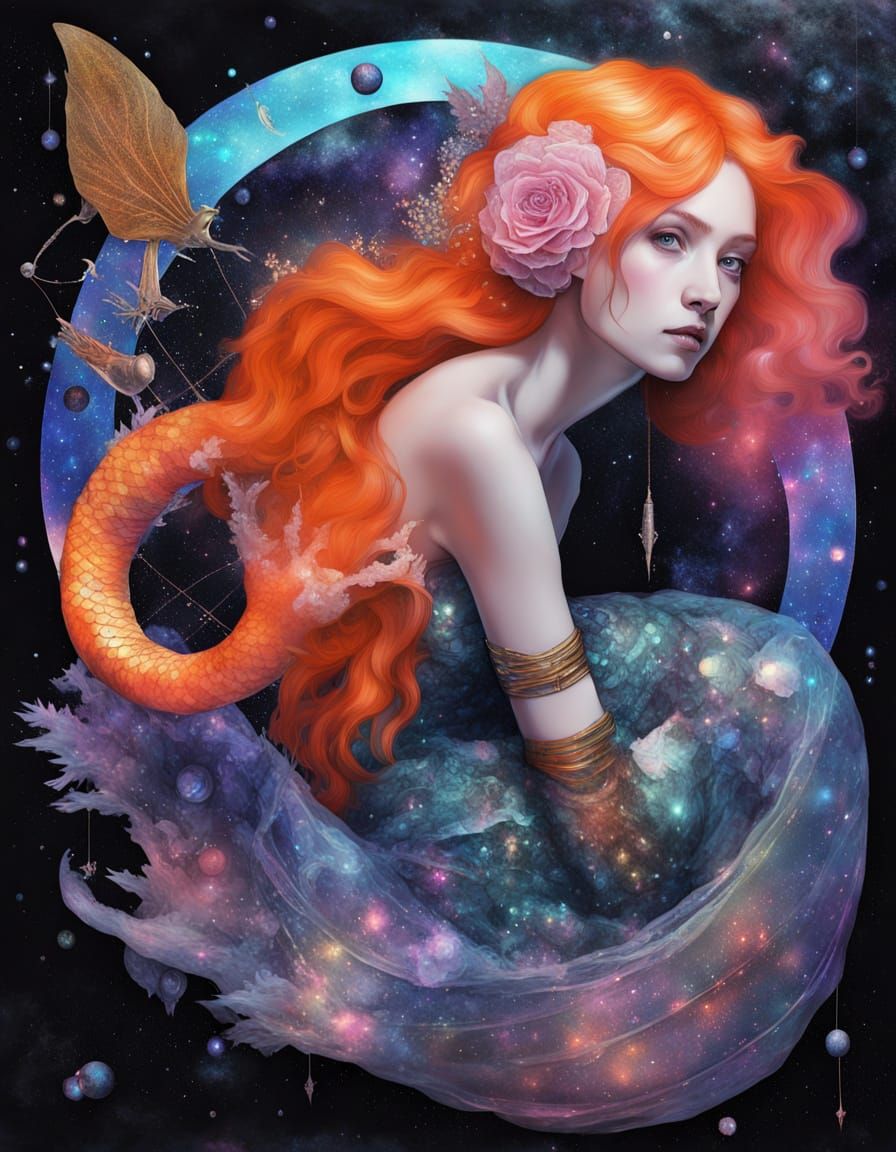 Vibrant Mermaid with Scorpion Tail in Hyperrealistic Art