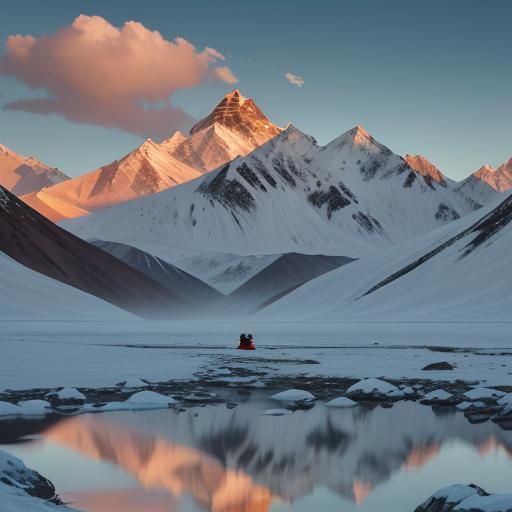 Ladakh Monk at Mountain Lake: Golden Sunrise