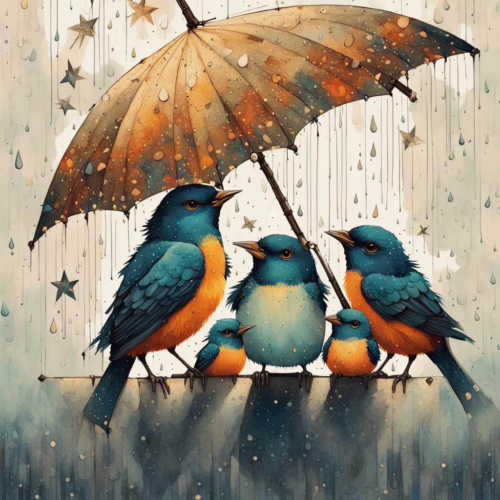Birds under an umbrella 2