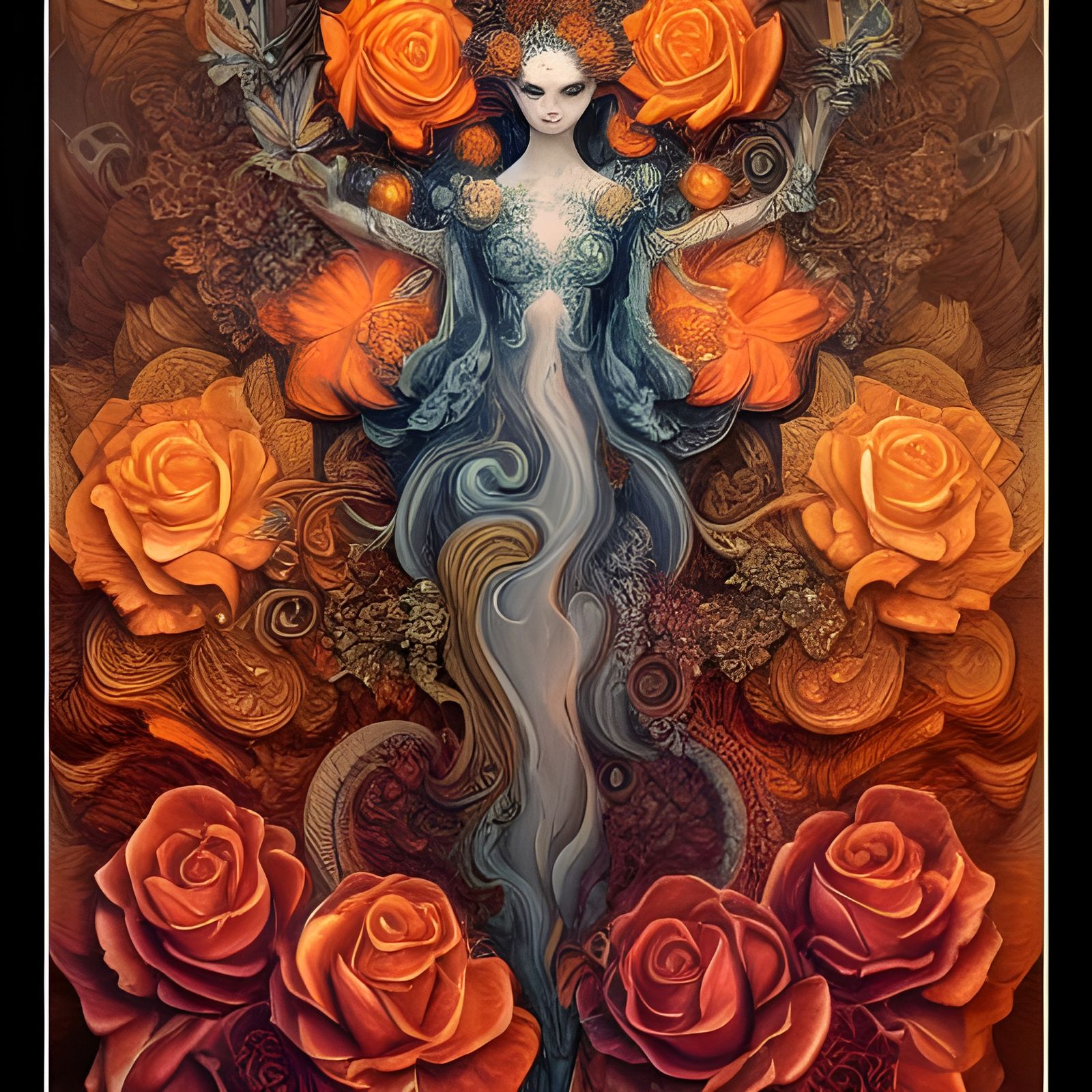 Glassy Roses Ink Illustration in Liquid Acrylic Style