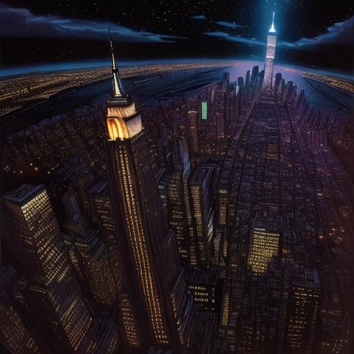 New York City Nightscape in Comic Book Art Style