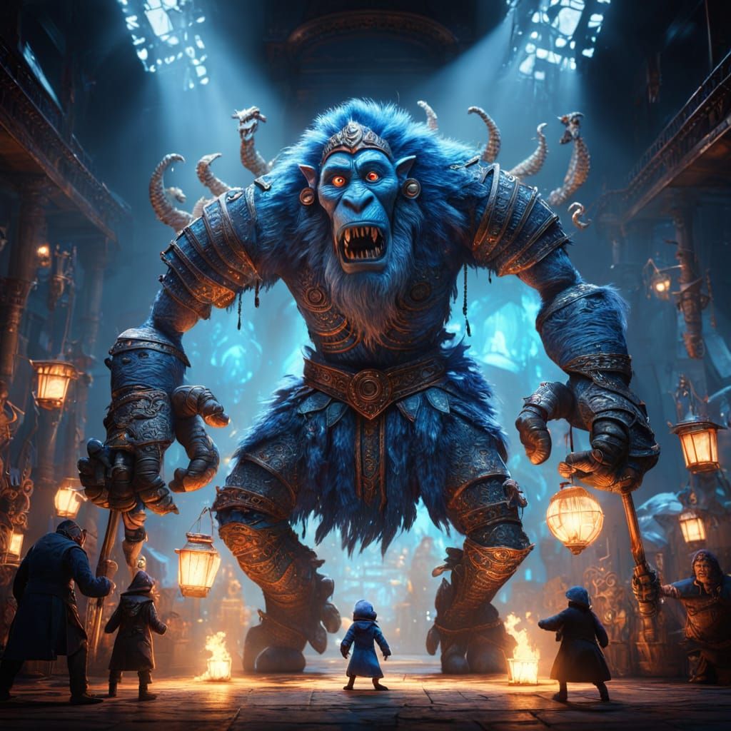 Giant Puppets Performing in Vibrant Digital Art