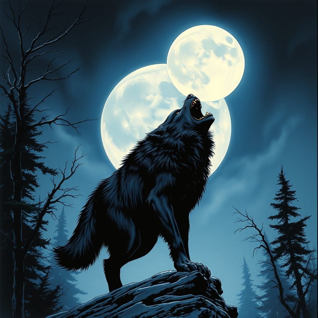 Majestic Werewolf Under a Perfect Full Moon