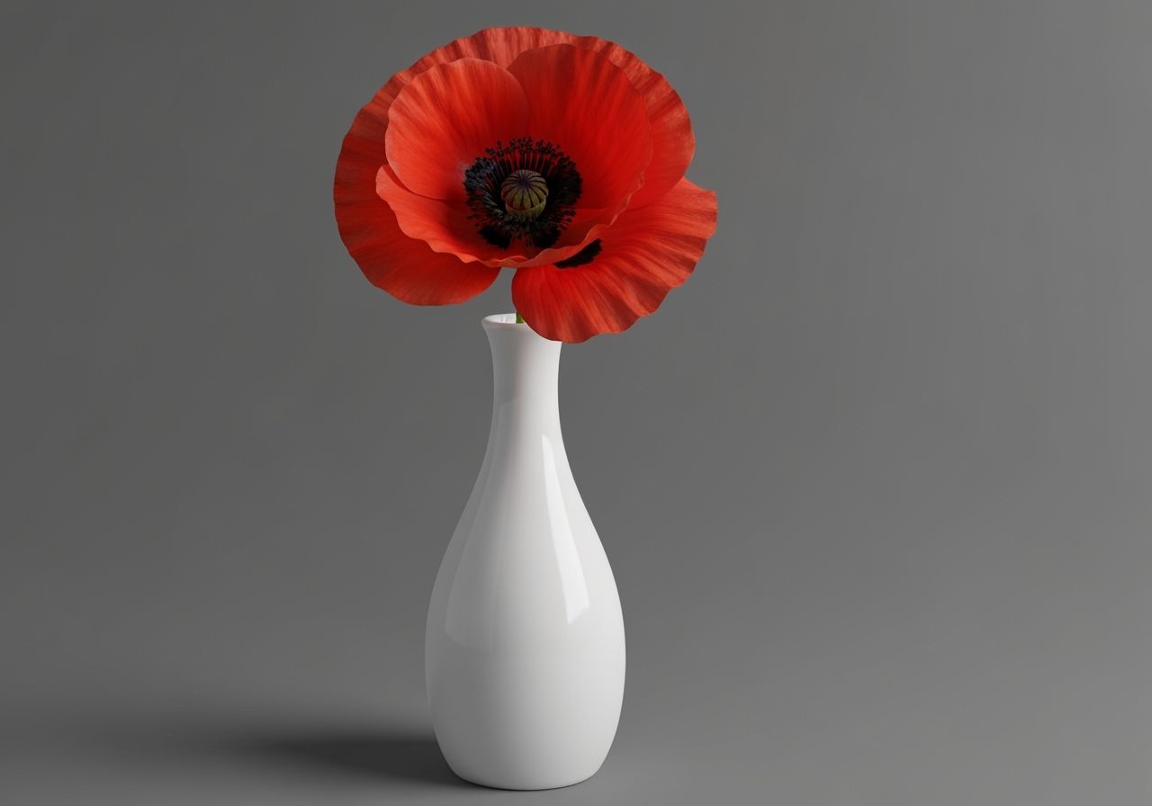 Single Red Poppy in White Vase Still Life