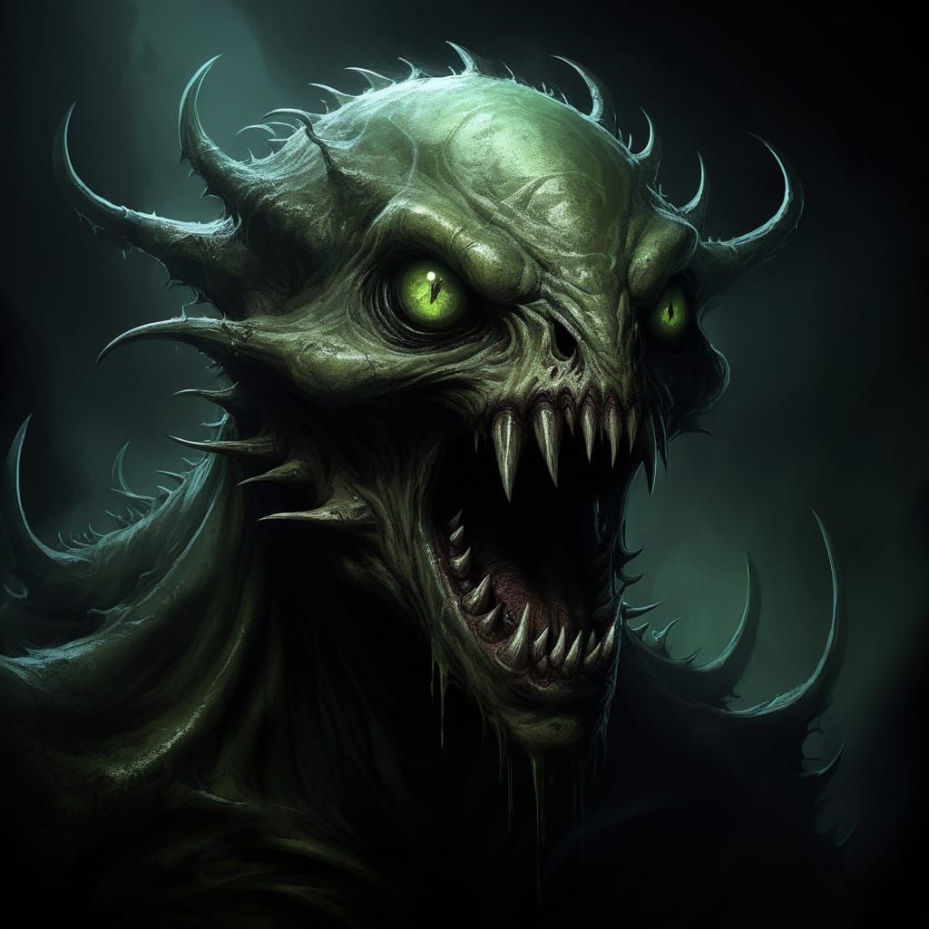 Grim Creature Emerges from Darkness in Dark Fantasy Art