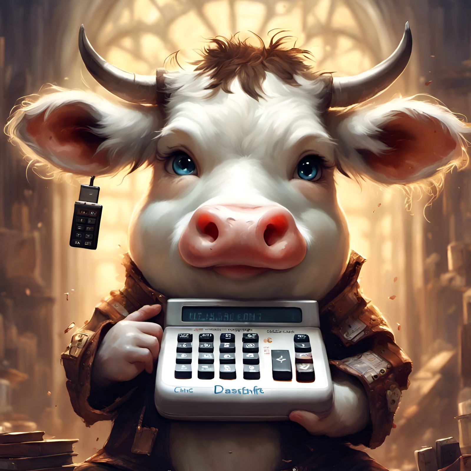 Adorable Cow with Calculator in Detailed 3D Art