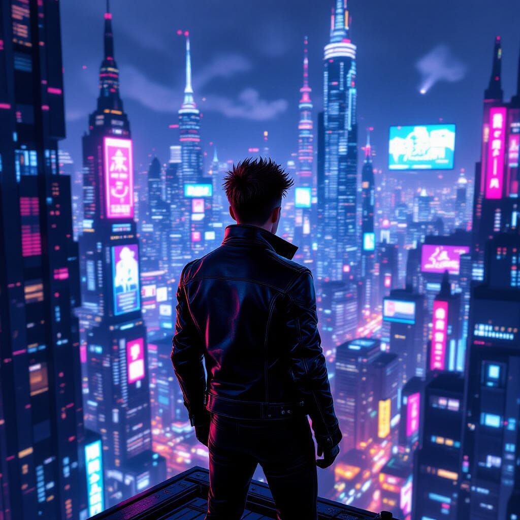 Cyberpunk Cityscape with Figure in Syd Mead Style