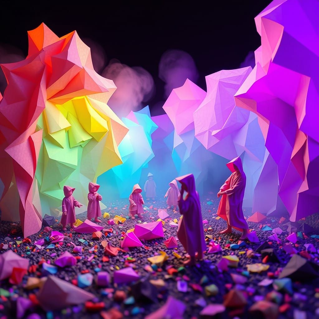 Ethereal Digital Landscape in Vibrant, Glitching Colors