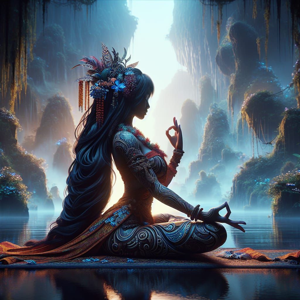 Indonesian Girl in Yoga Pose: Fantasy Concept Art