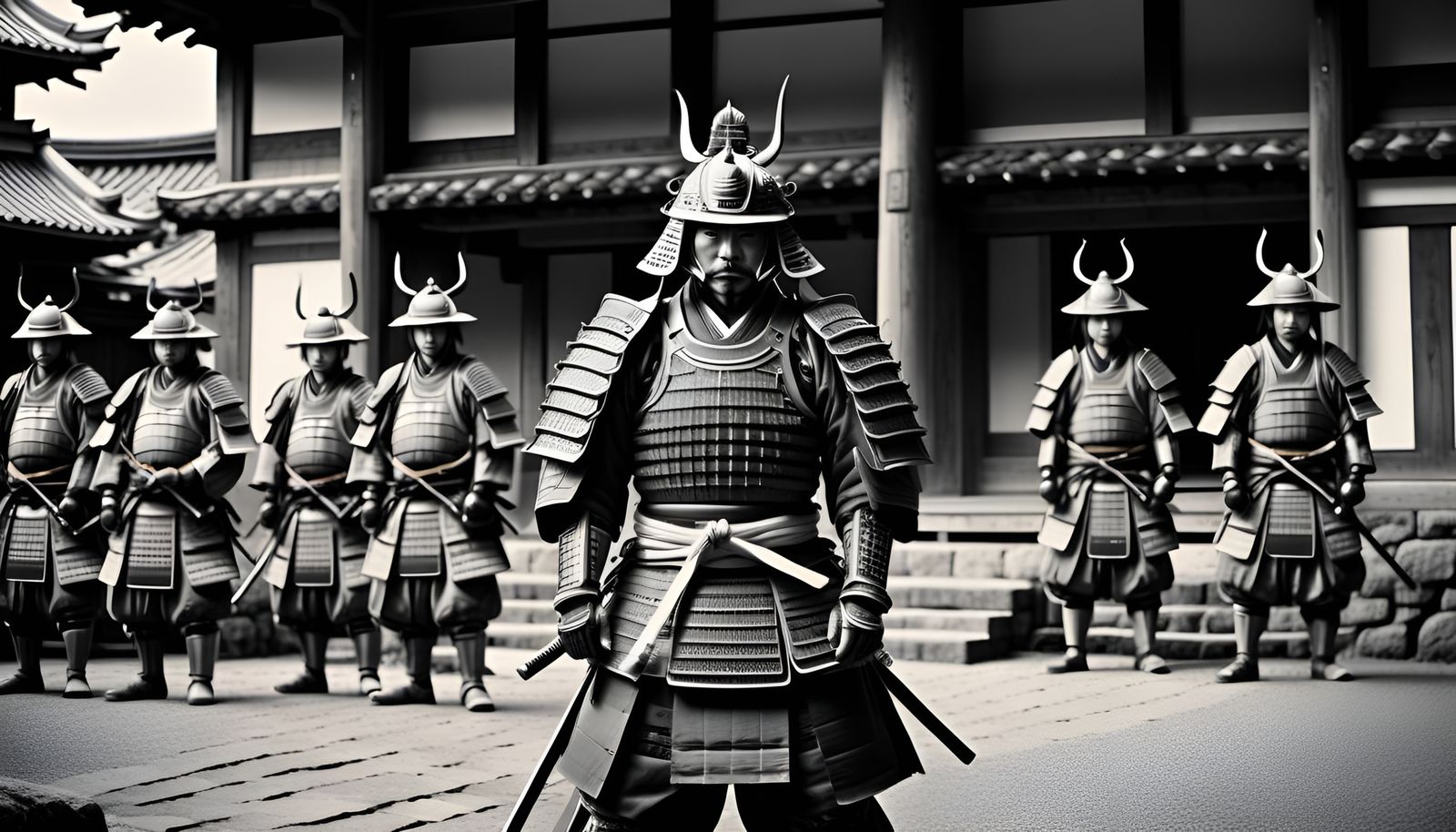 Samurai Formation in Sepiatone Silkscreen Style