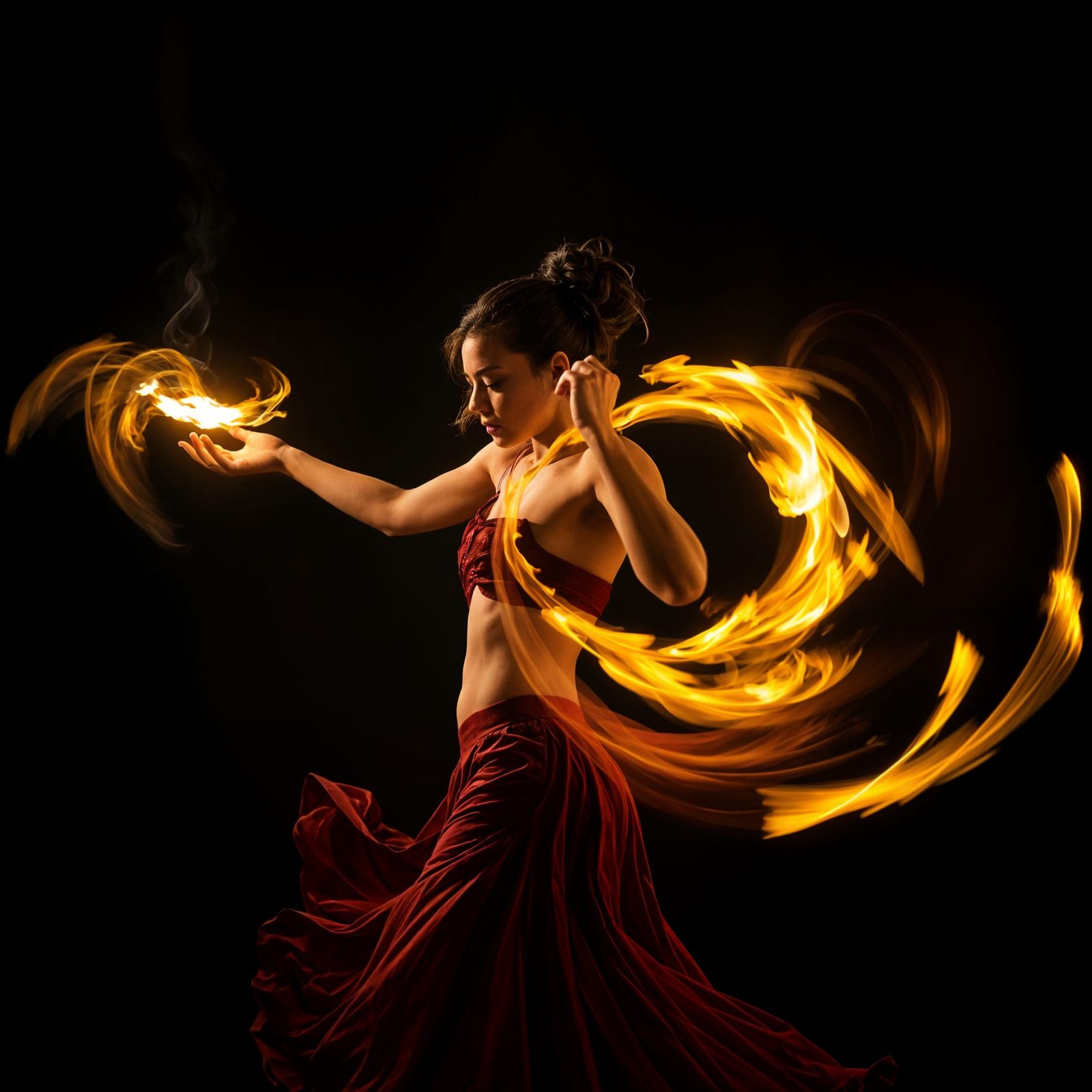 Dynamic Fire Dancer Performance at Night
