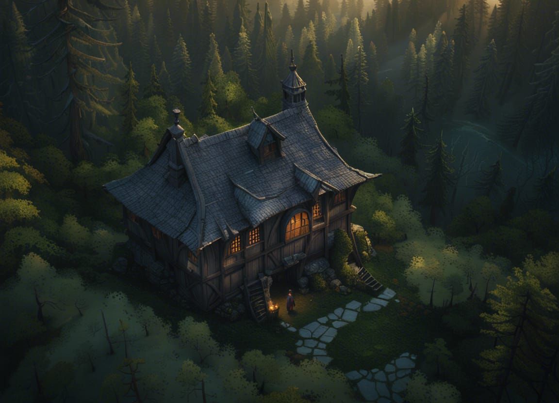 Medieval House in Forest, Detailed 3D Rendering