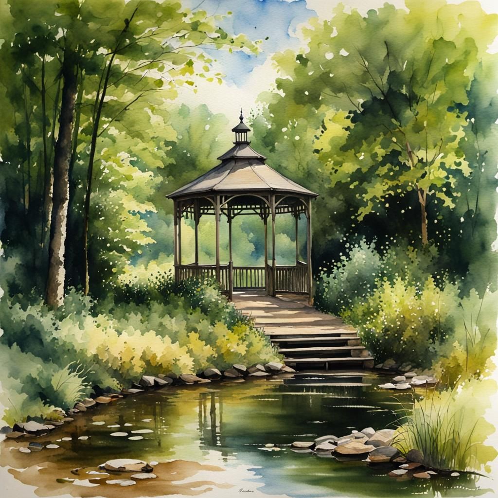 Gazebo at the edge of a forest