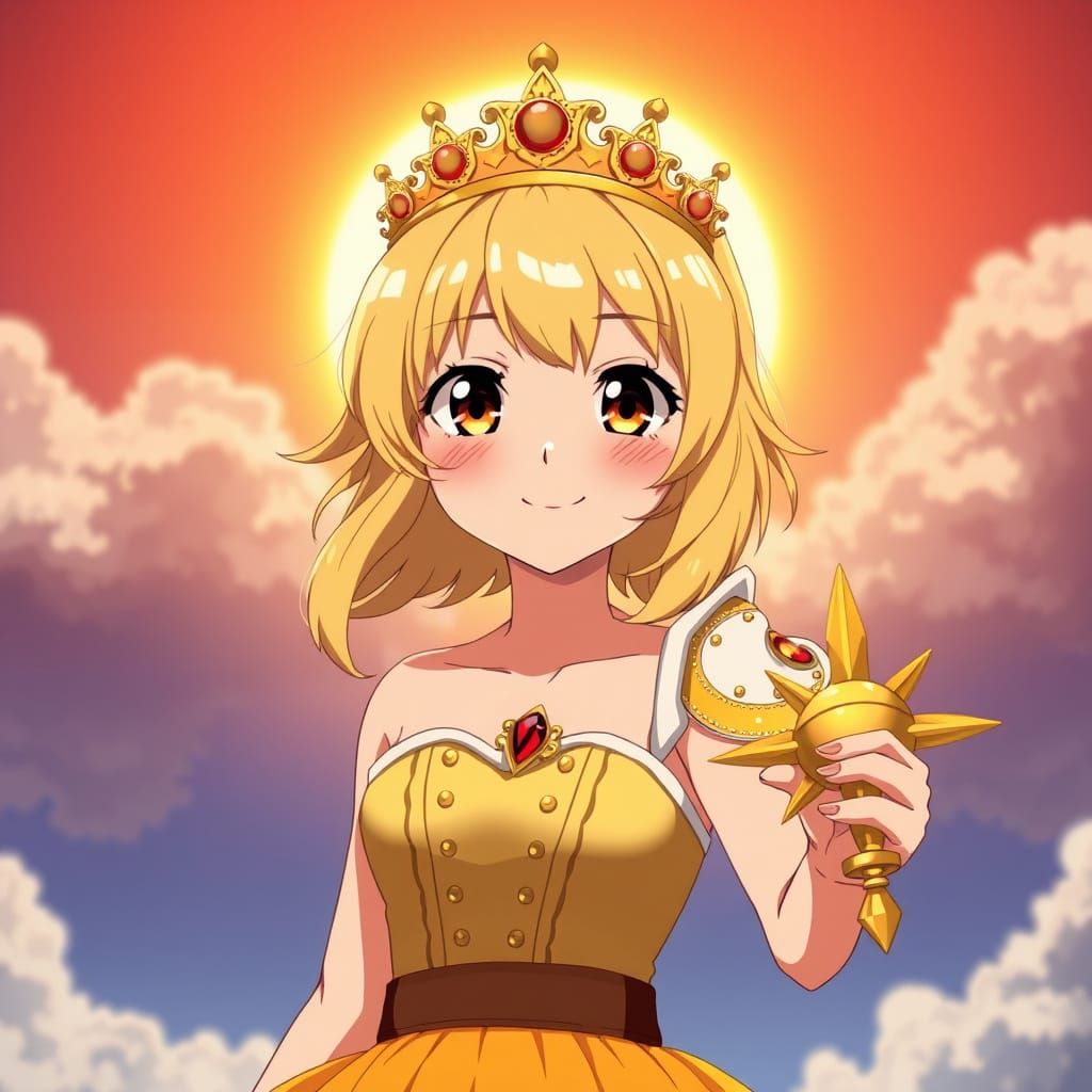 Anime Princess with Golden Crown and Ruby Shoulder Piece