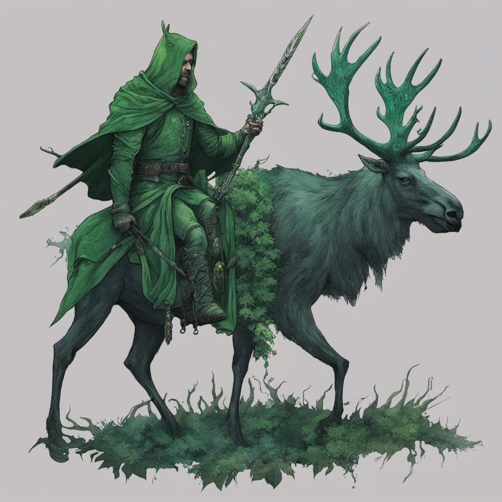 Medieval Knight on Moose in Enchanted Forest