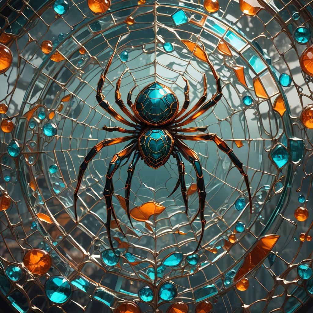 Enameled Glass Spider in Art Nouveau Style