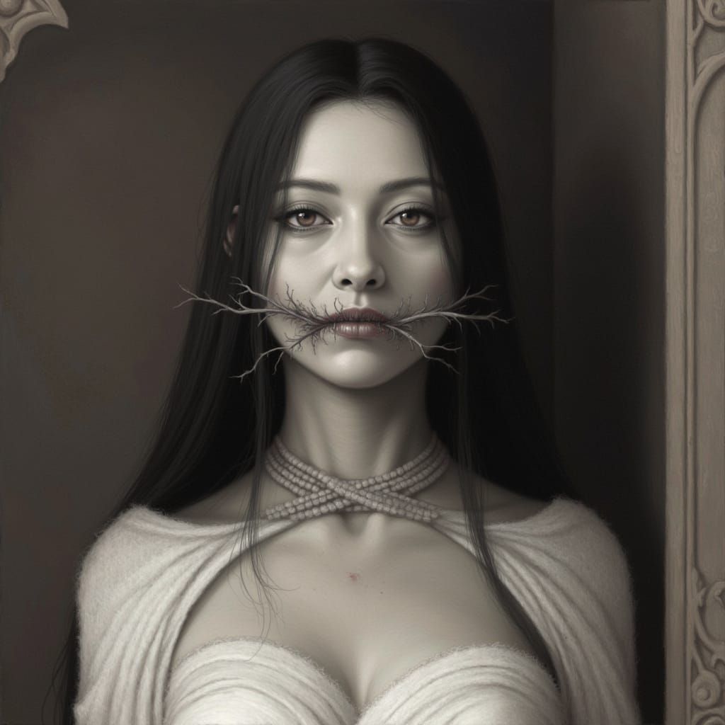 Horrifying Slit-Mouthed Woman with Glass Shard Stitches