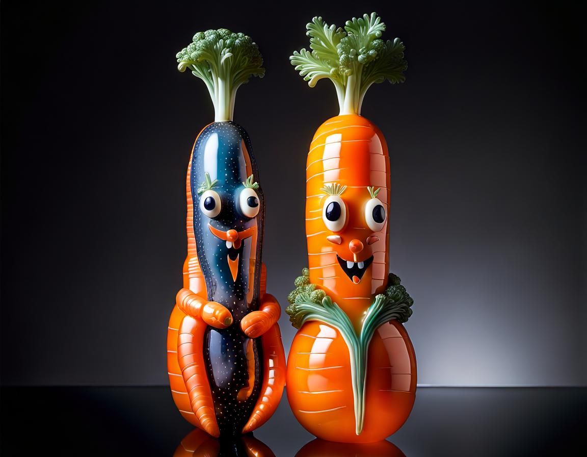 Whimsical Anthropomorphic Carrots in Blown Glass